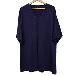 Eileen Fisher Merino Wool Lightweight Purple V- Neck Tunic Short Sleeve Sweater